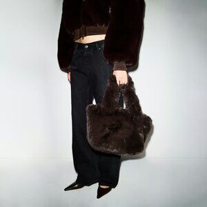 SKIMS Faux Fur Mini Tote Color: Espresso O/S
